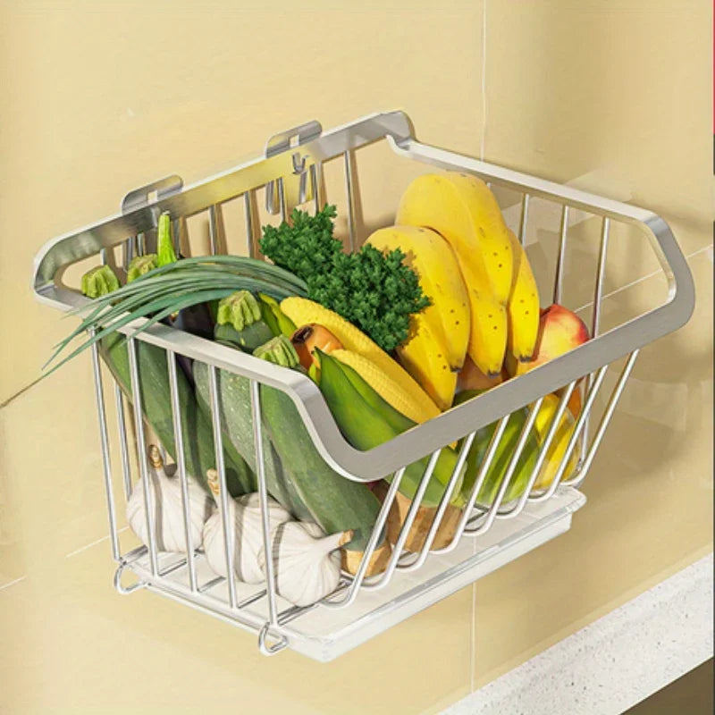 Kitchen Storage Basket Stainless Steel Fruit Vegetable Drain Storage Organizer Wall Mounted Spice Rack Dish Shelf Kitchen Tool