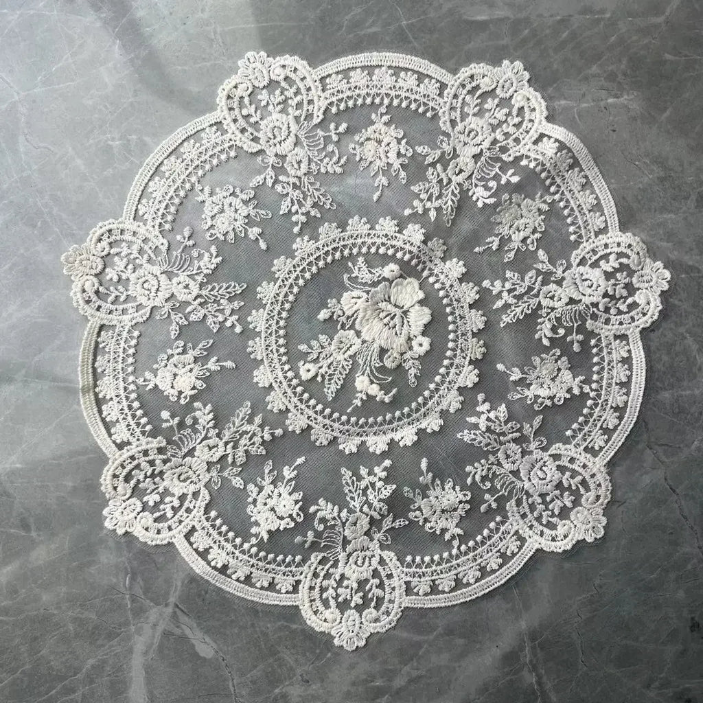 33cm Beautiful Pattern Table Mat Elegant Flower Embroidery Lace Coffee Cup Mat Vase Table Lamp Ornament