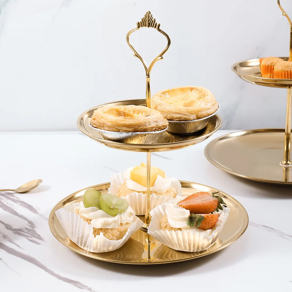 Stainless steel multi-layer cake snack rack household living room coffee table fruit tray double layer cake tray snack tray