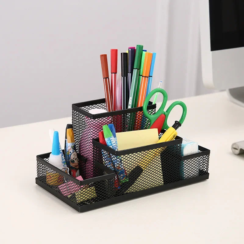 Multifuncional Desk Metal Mesh Pen Holder Organizer Office Supplies School Stationery Storage Case Pen Stand Desktop Accessories