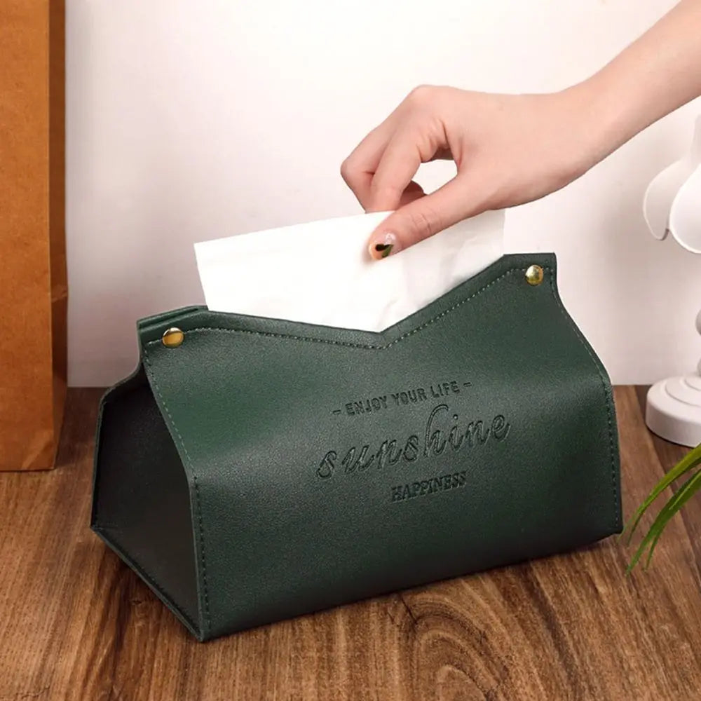 Leather Tissue Case Napkin Holder Storage Container Car Tissue Box Solid color minimalist Home Living Room Decoration