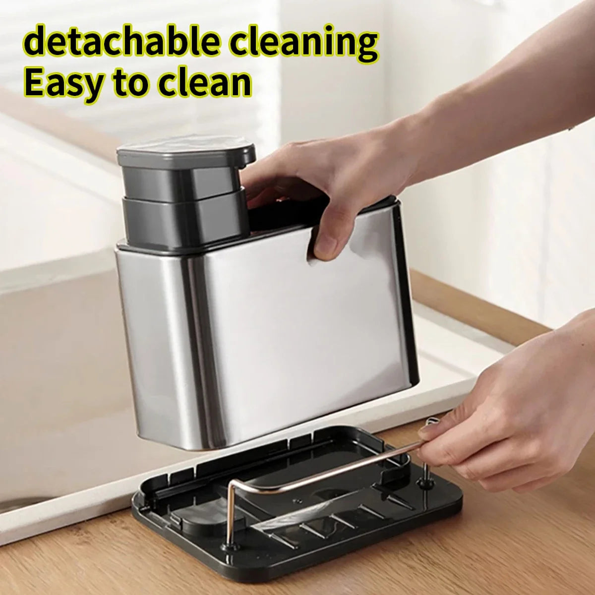 Stainless Steel Soap Dispenser + Sponge Holder 2-in-1 Kitchen Cleaning Storage Leak-proof & Easy To Clean