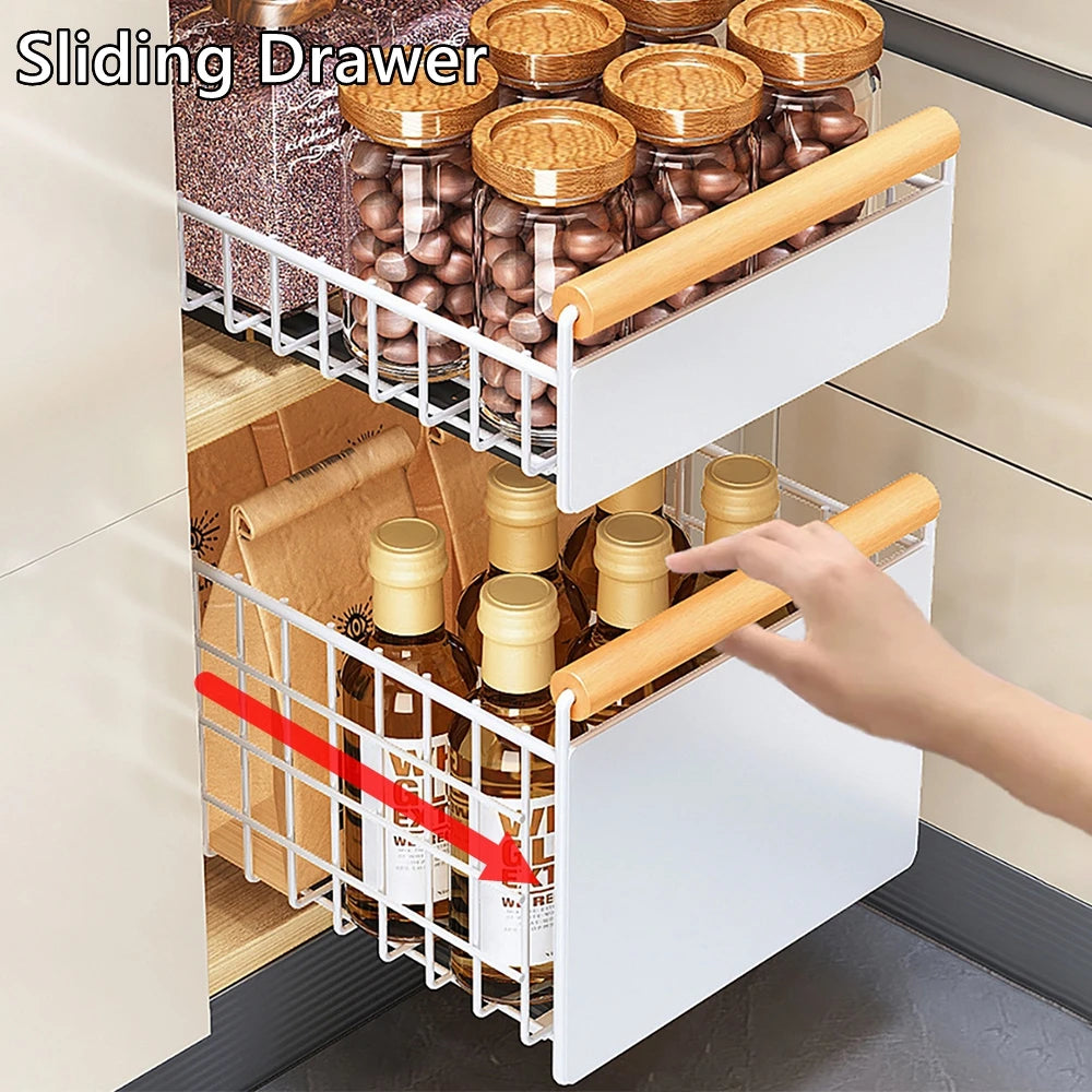 Kitchen Storage Rack Pull Out Sliding Drawer Seasoning Bottle Can Spice Storage Rack Drawer Storage Tray Shelf Kitchen Organizer