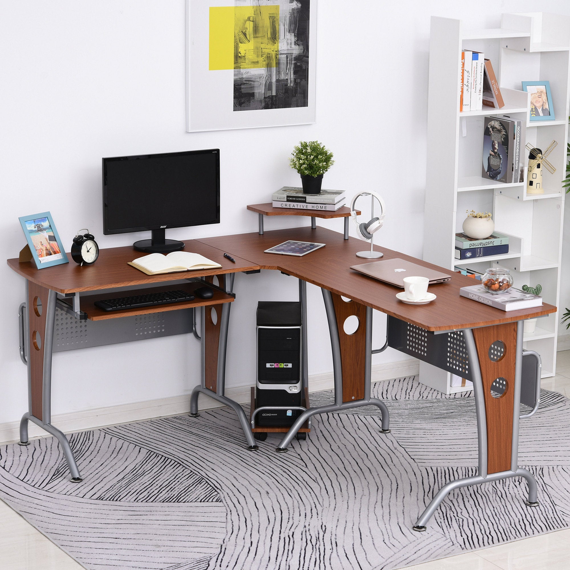 HOMCOM L-Shaped Corner Computer Office Desk  PC Table Workstation with SHIPPING ONLY IN CANADA.Unsupported Countries: Northwest,Nunavut,Territories,Yukon
