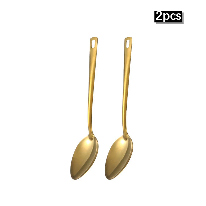 6pcs Korean-style Hot Pot Cutlery Set Stainless Steel Dinnerware Set Home Creative Korean Cutlery Golden spoons Kitchenware Set