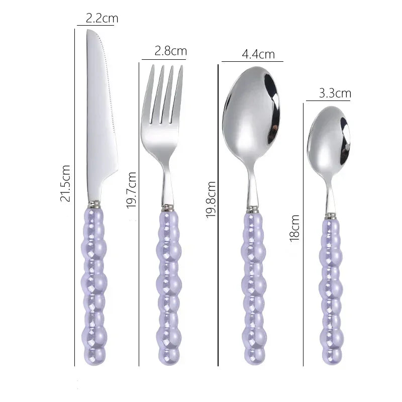 4Pcs/Set Luxury Ceramic Pearl Handle Cutlery Set Knife Fork Spoon Creative Cute Soup Spoon Western Food Steak Knife Spoon Fork