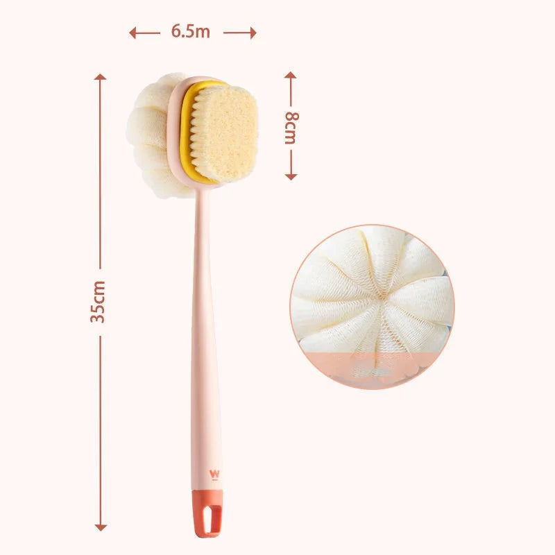 1Pc Bathing and brushing the bacPink Sponge Long Soft Hair Bath Brush Doubleside Rub Shower Brush Back Scrubber Exfoliating Tool