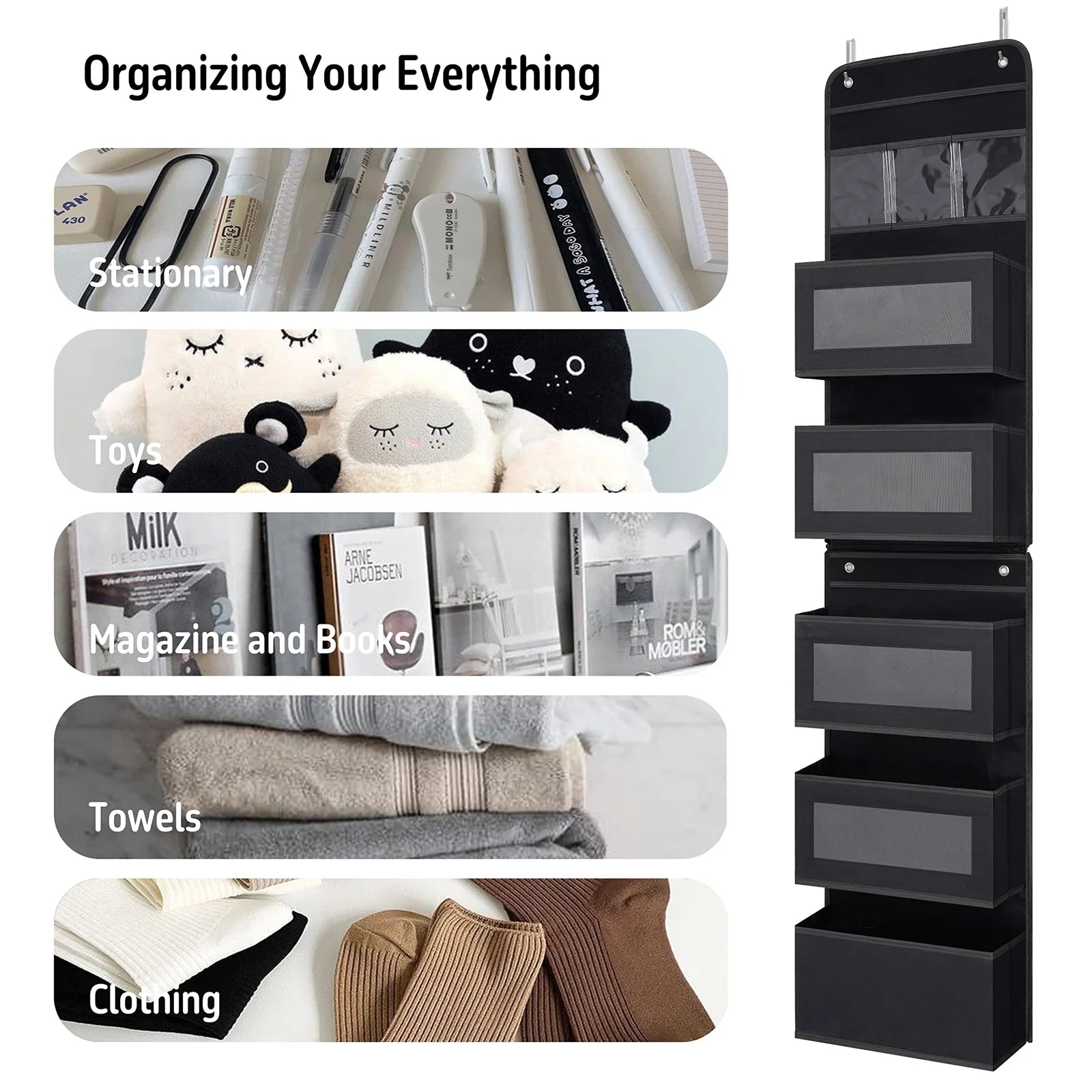 1 PC Non-Woven Fabric, 6-Layer Detachable, Divided Into 2 Hanging Storage Door Devices With Hooks, Anti Swinging Dormitory