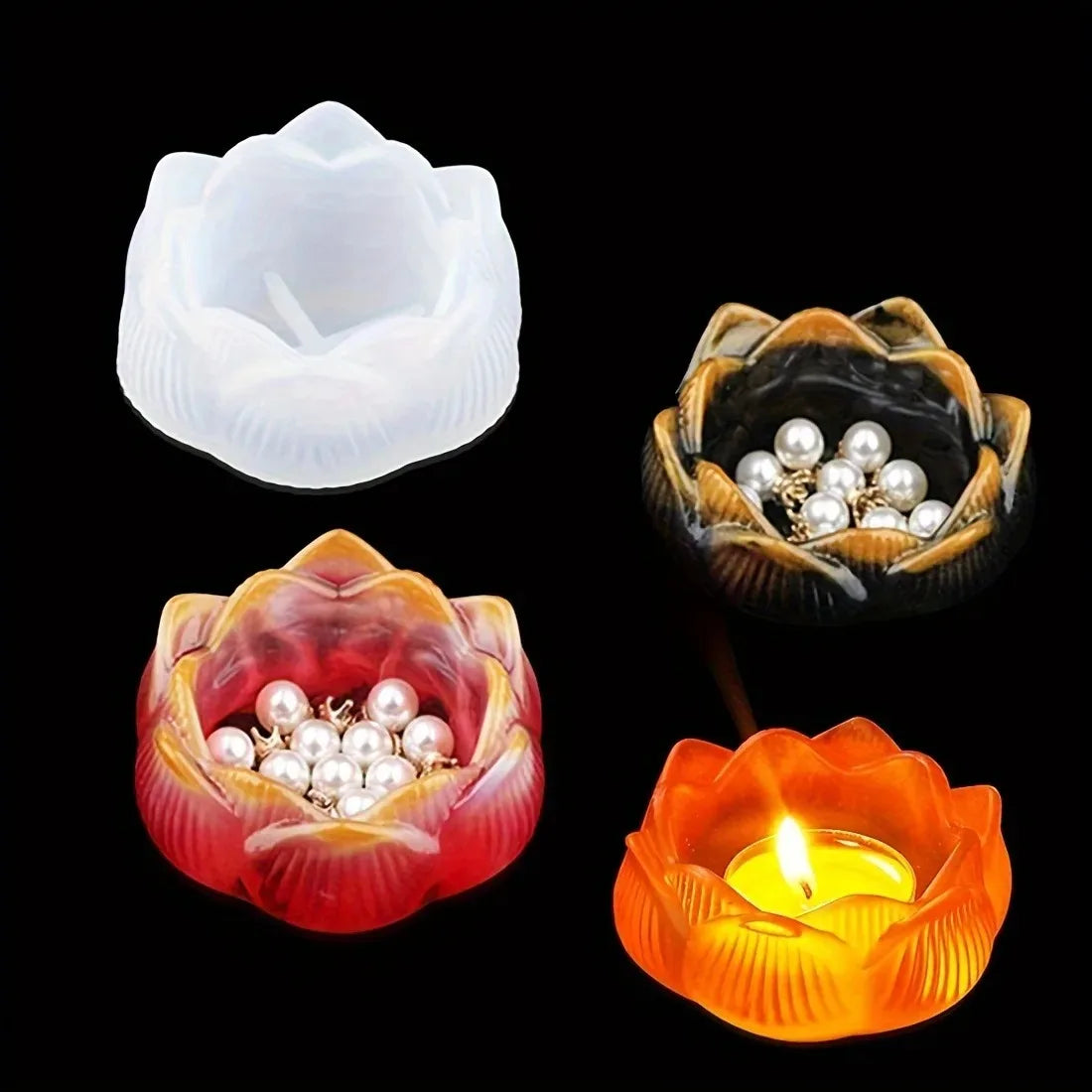 1pc DIY Lotus Flower Silicone Resin Molds For Making Candle Holder/Tea Light Holder/Jewelry Box Silicone Molds