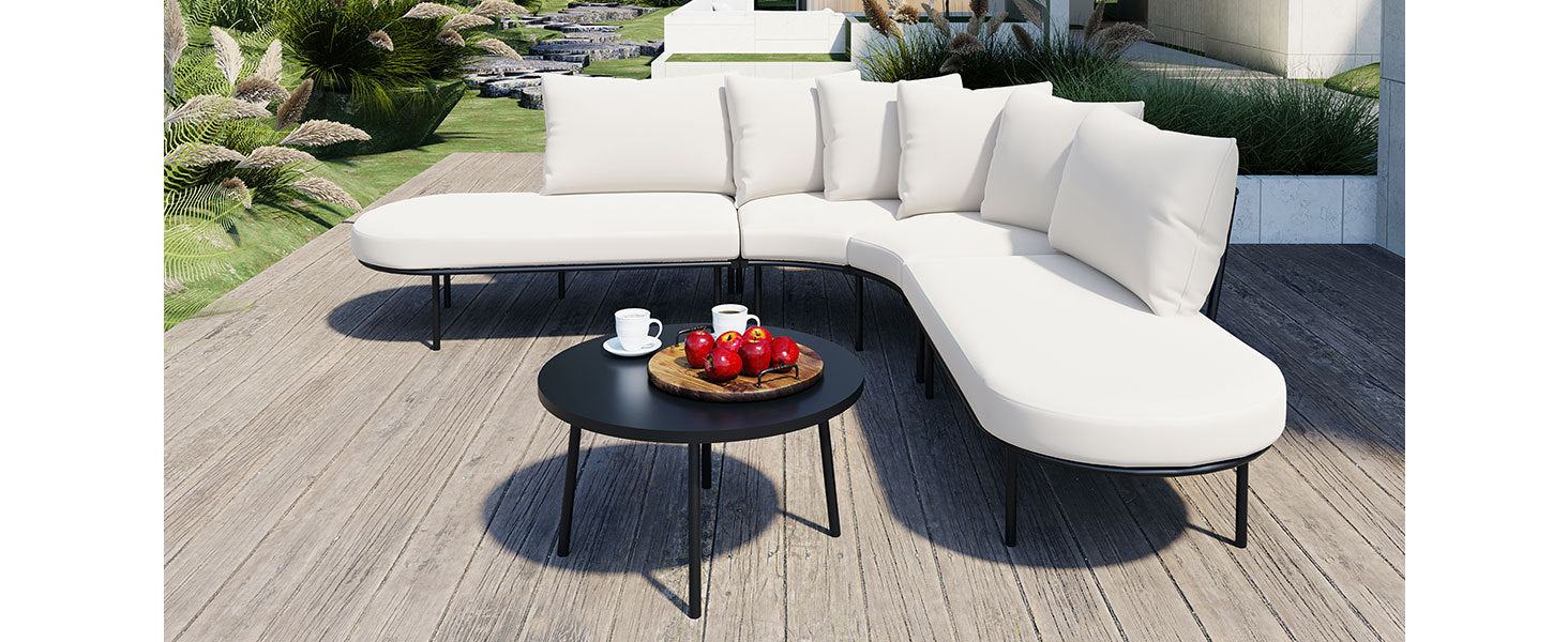Patio Half- Moon Curved Outdoor Furniture Sofa Set with Coffee Table SHIPPING ONLY IN USA