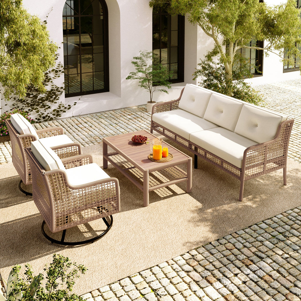 4 Pieces Patio Furniture Set with Swivel Chairs, Outdoor Wicker Sofas SHIPPING ONLY IN USA