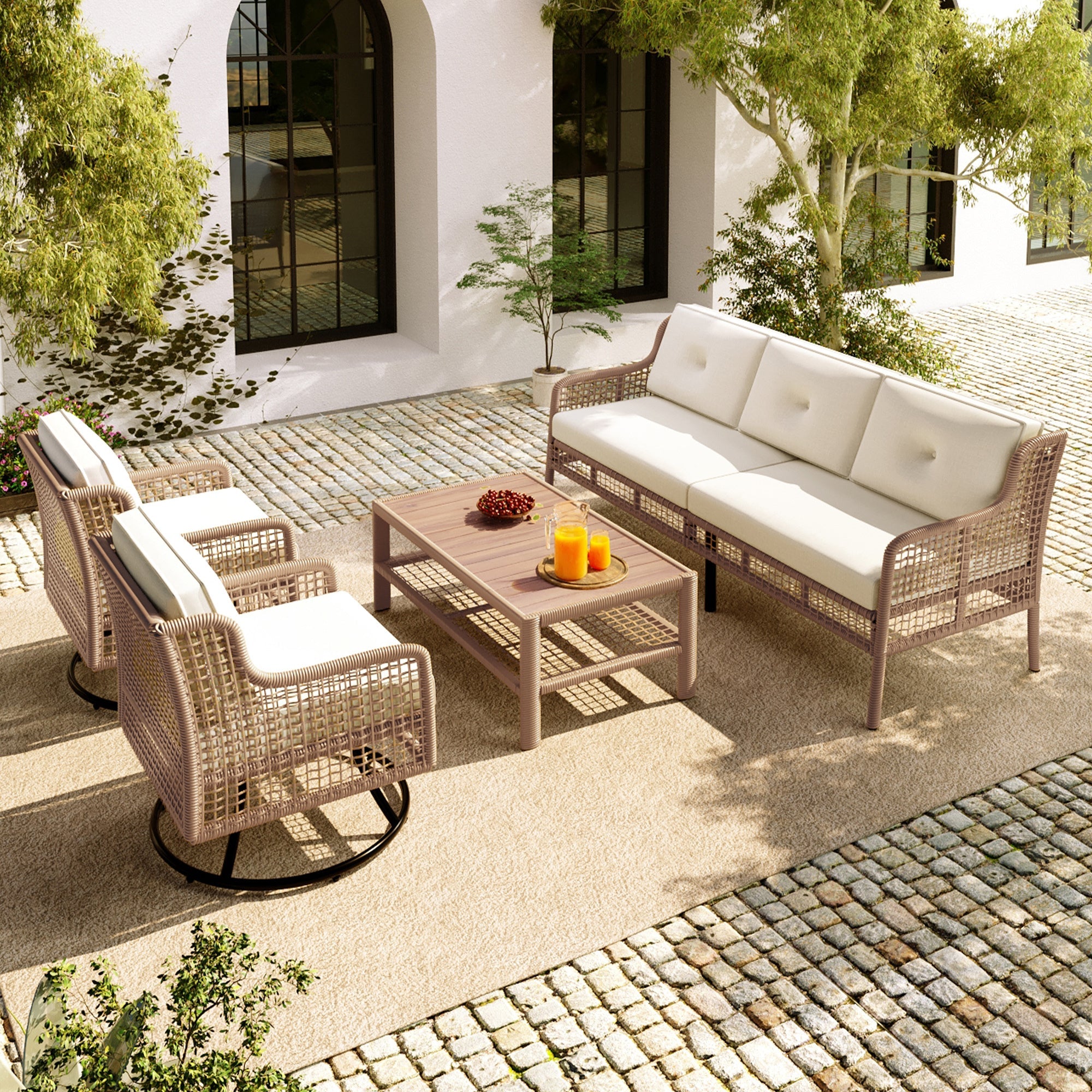 4 Pieces Patio Furniture Set with Swivel Chairs, Outdoor Wicker Sofas SHIPPING ONLY IN USA