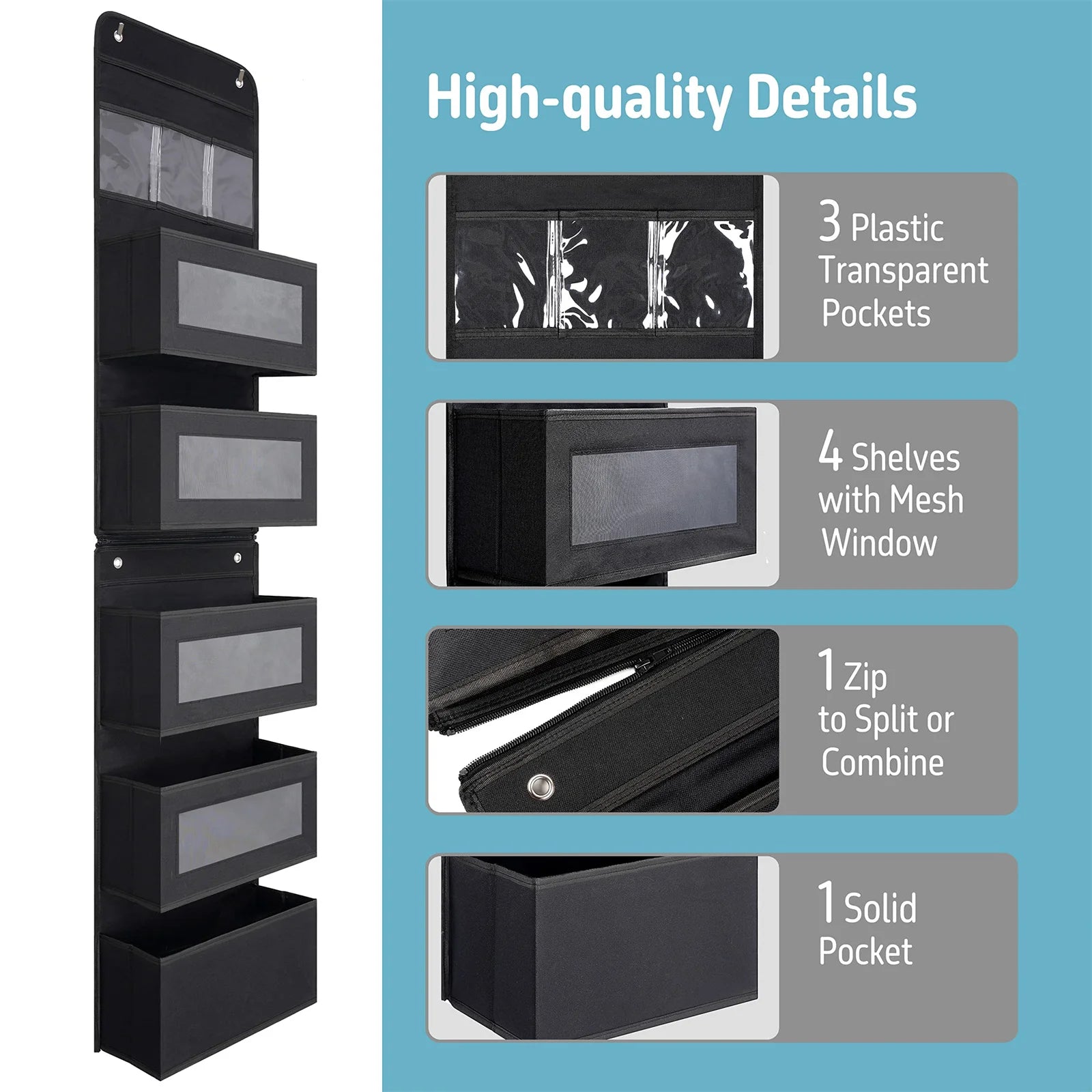 1 PC Non-Woven Fabric, 6-Layer Detachable, Divided Into 2 Hanging Storage Door Devices With Hooks, Anti Swinging Dormitory