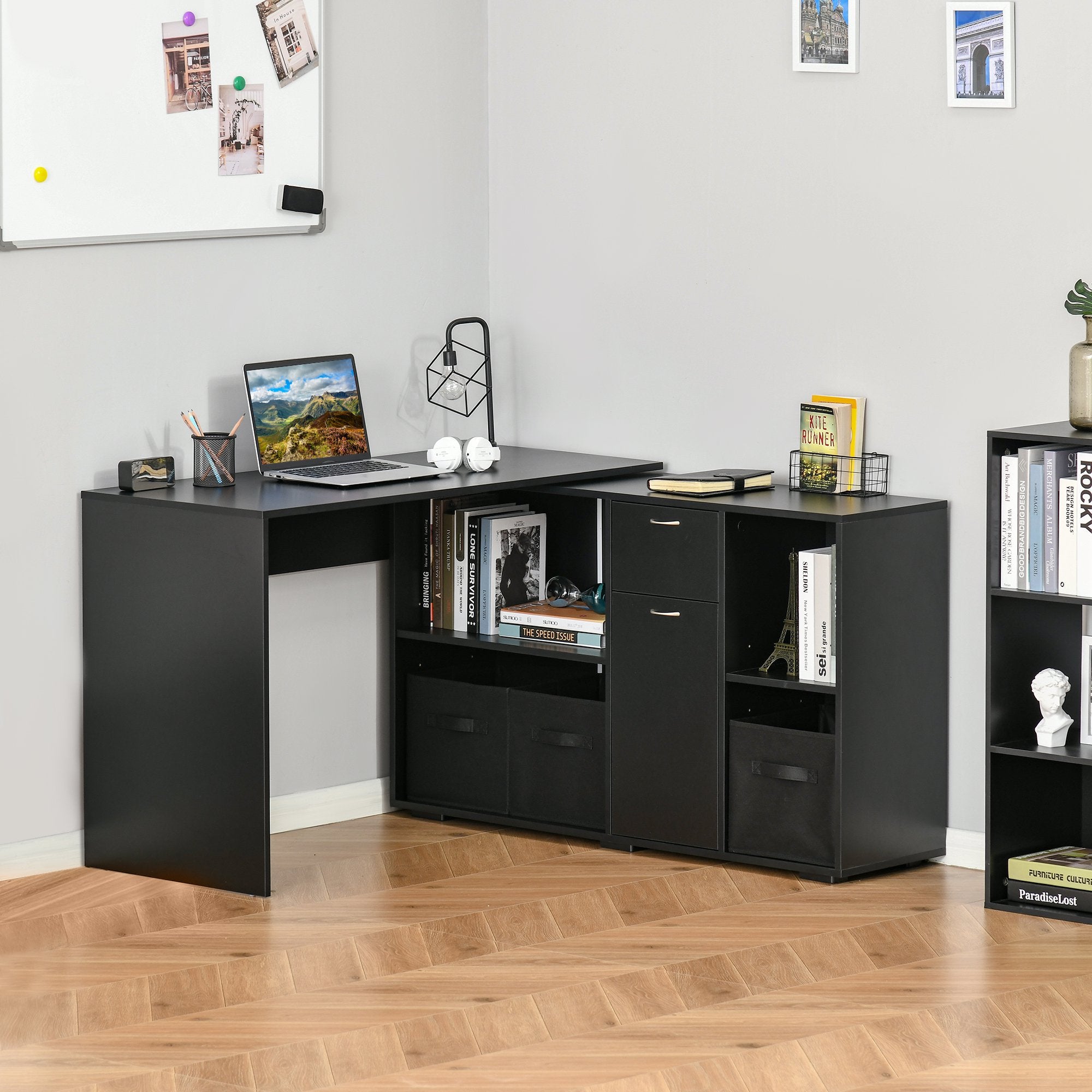 HOMCOM Convertable L-shape Computer Desk Home Office Table with SHIPPING ONLY IN CANADA.Unsupported Countries: Northwest,Nunavut,Territories,Yukon