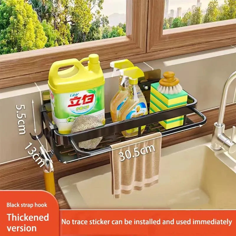 1pc Kitchen Aluminium Sink Drain Rack Shelf Basket Organizer Kitchen Accessories Sponge Storage Faucet Holder Soap Drainer