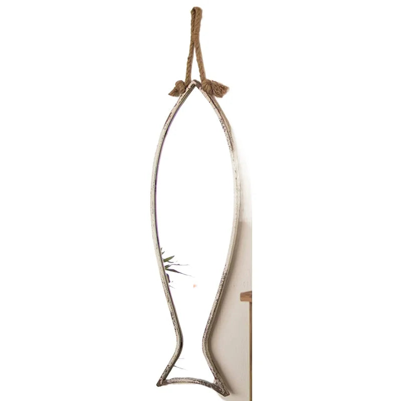 Industrial Iron Full-length Mirror  Fish-shaped Vintage Dressing Glass  Shatter-proof Wall Mount  Retro Home Try-on Decor