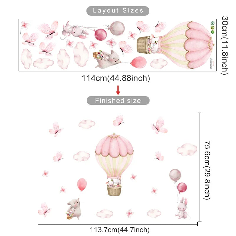 Cartoon Hot Air Balloon Animals Bear Rabbits Wall Stickers for Child Room Boy Room Decoration Nursery Baby Room Decoration Decal