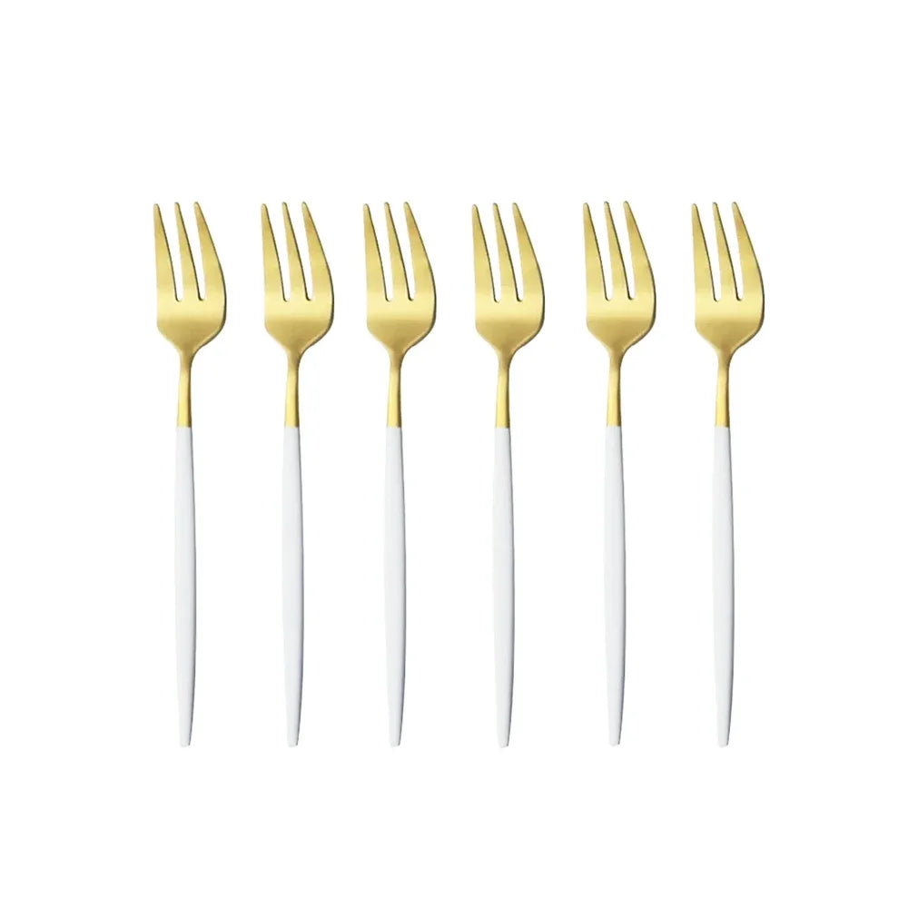 6Pcs Stainless Steel Matte Cake Fruit Forks Flatware Silverware Cutlery For Dessert Salad Fork Set Gold Tableware Mini Fork