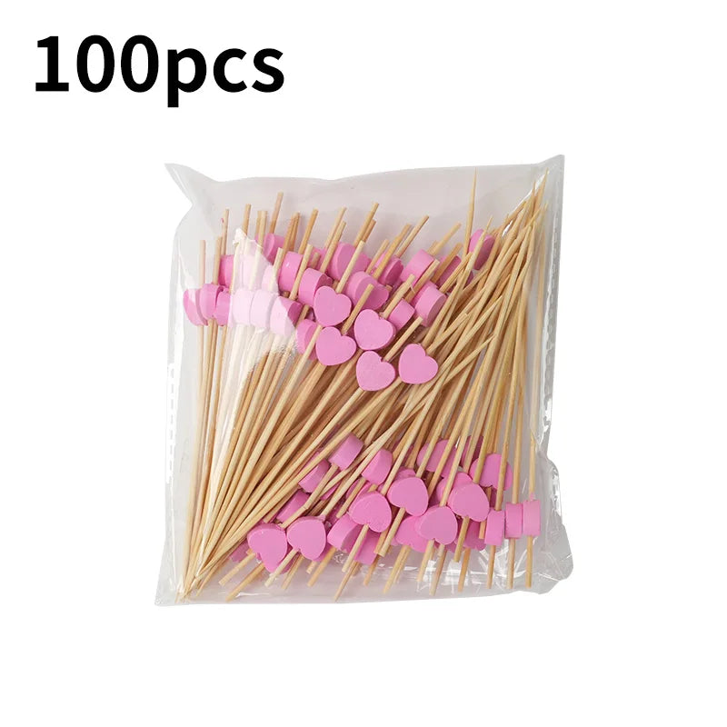 100pcs Disposable Bamboo Food Fruit Toothpick Salad  Cake Dessert Fork Stick for Wedding Birthday Party Decor Cocktail Toothpick