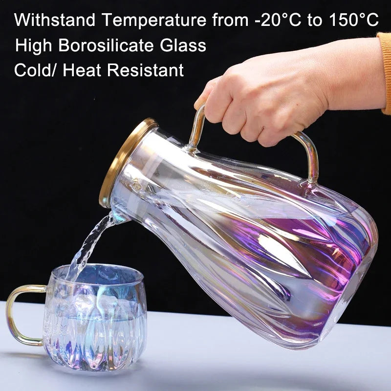 2L Borosilicate Glass Pitcher with Spout and Stainless Steel Filter Lid Heat Resistant Beverage Dispenser Hot Cold Water Keetle