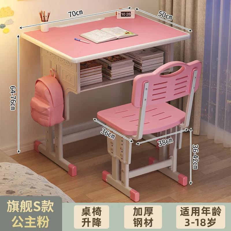 Children's Study Student Desk and Chair Set Adjustable Height Writing Desk for Kids Home & School Standard & Pro Cushion Version