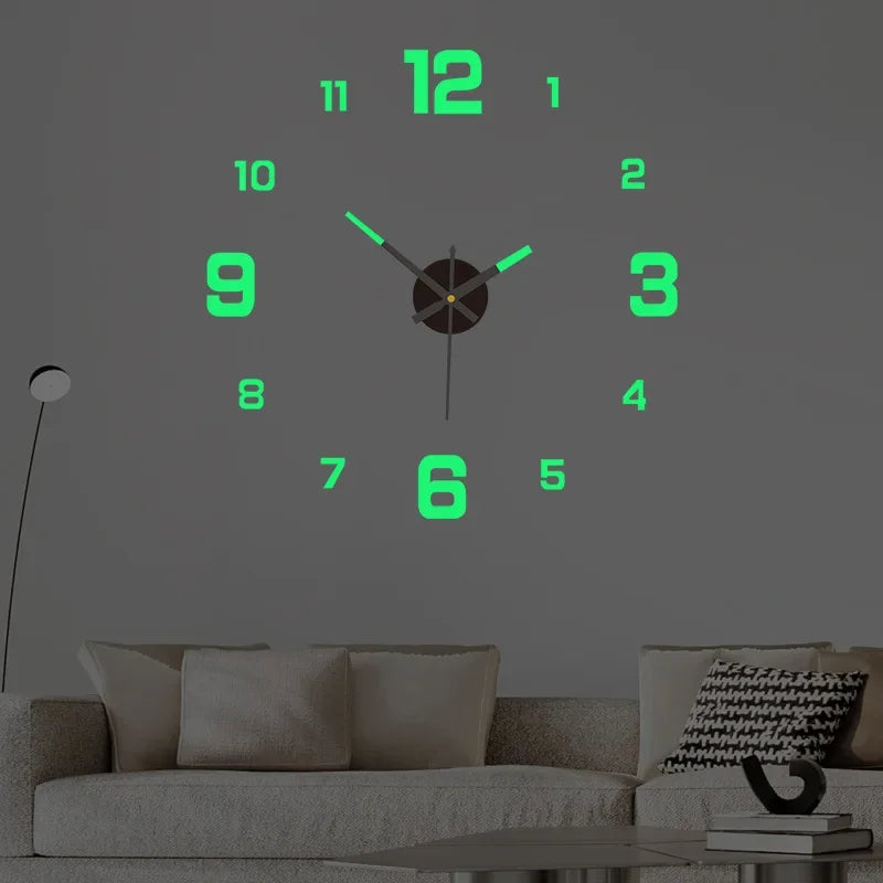 Creative minimalist glowing clock no-drill frameless silent hanging clock living room bedroom wall sticker decoration clock