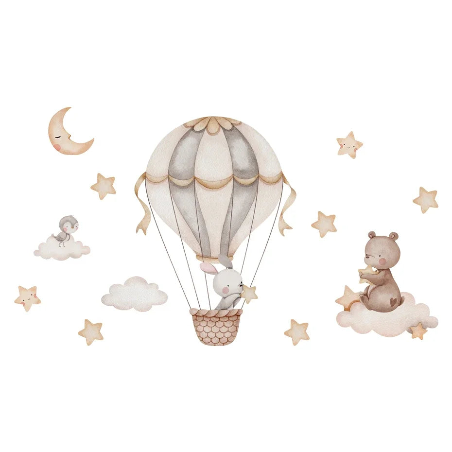 Cartoon Hot Air Balloon Animals Bear Rabbits Wall Stickers for Child Room Boy Room Decoration Nursery Baby Room Decoration Decal