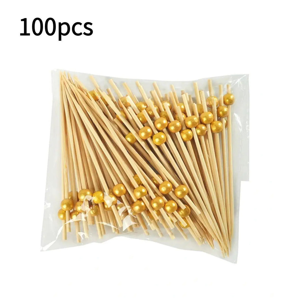 100pcs Disposable Bamboo Food Fruit Toothpick Salad  Cake Dessert Fork Stick for Wedding Birthday Party Decor Cocktail Toothpick