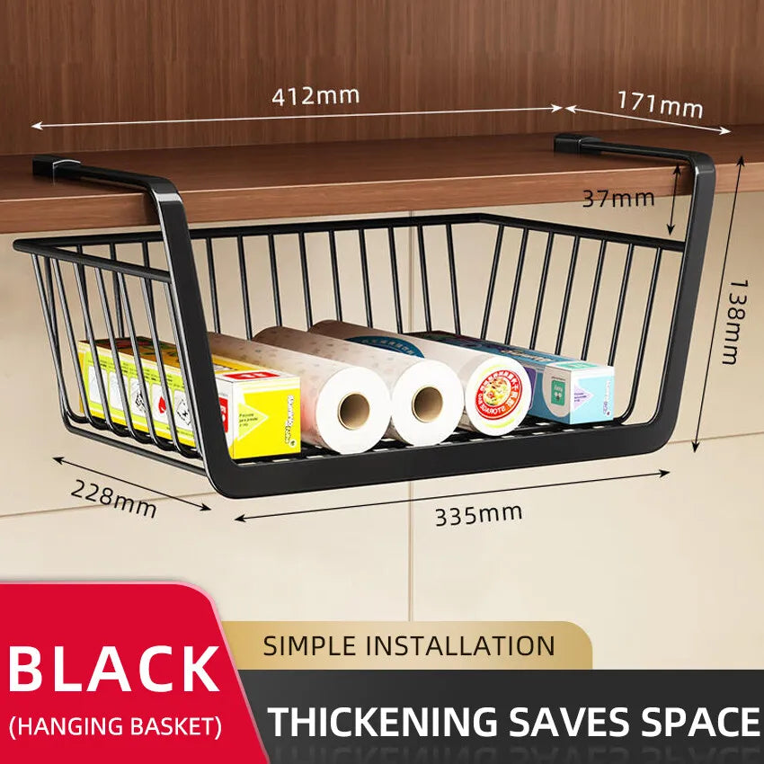 Kitchen Under Cabinet Basket Storage Shelf Tissue Cup Holder Closet Desk Hanging Rack Hollowed Pullout Drawer Sliding Basket