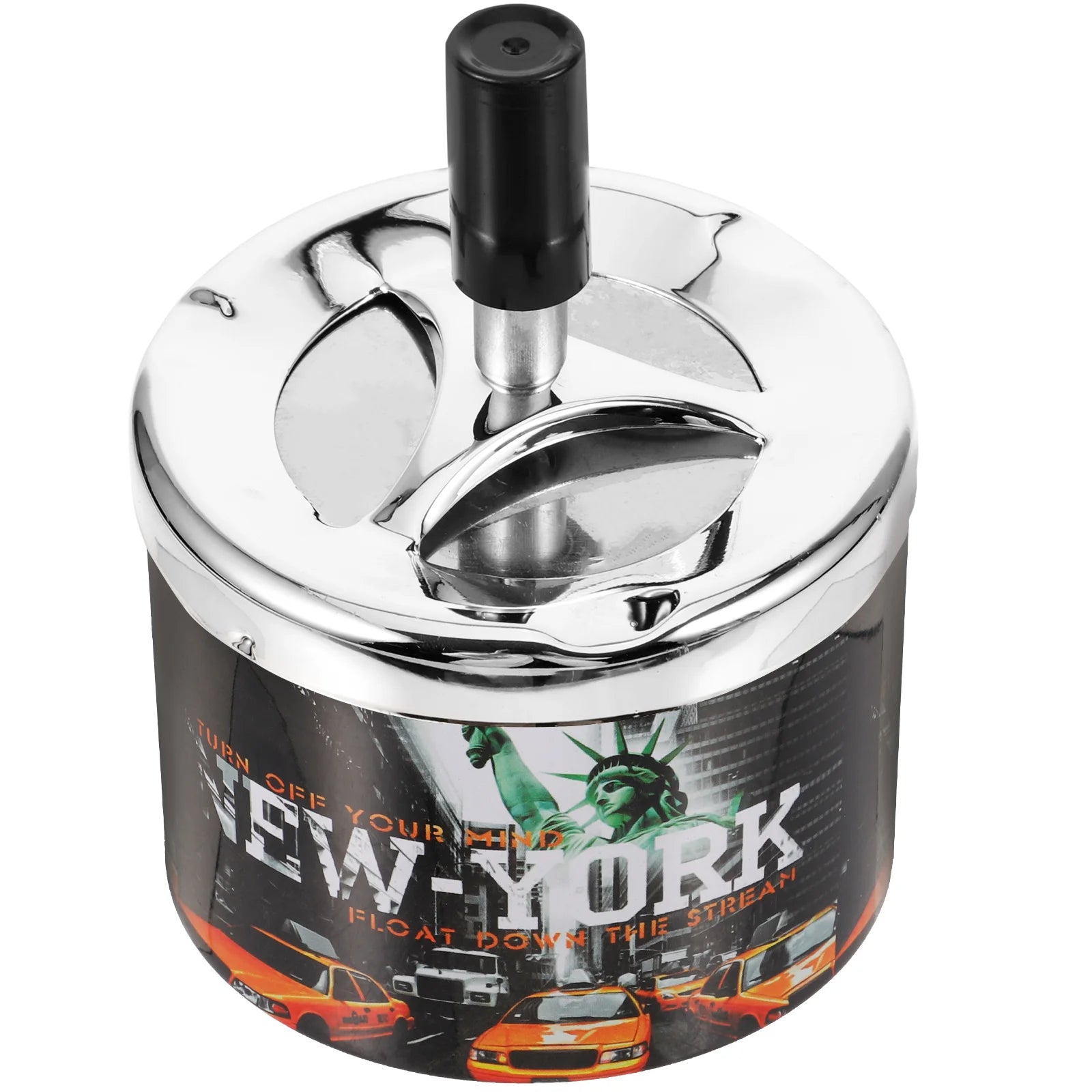 Swivel Lid Ashtray Desktop Personality Car Home Windproof Stainless Steel Round Container