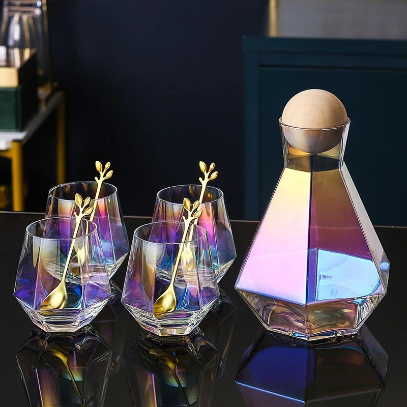 Nordic Colorful Glass Water Kettle with Natural Wood Ball Lid Clear Cold Water Jug Juice Beverage Pitcher Home Drinkware