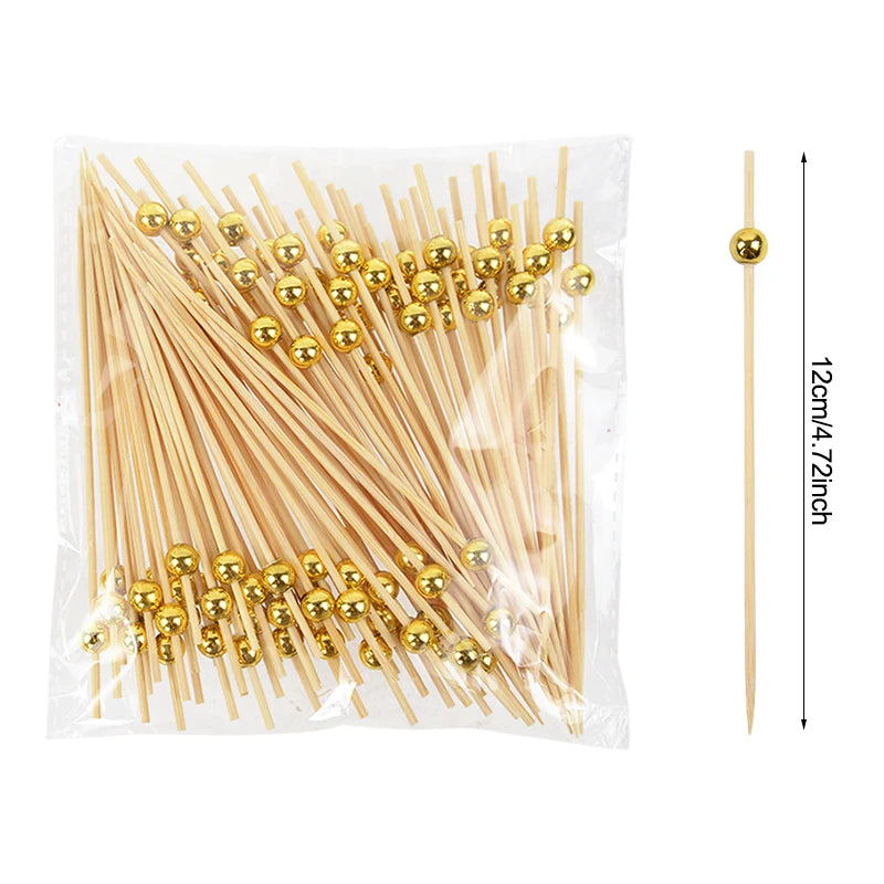 100pcs Disposable Bamboo Food Fruit Toothpick Salad  Cake Dessert Fork Stick for Wedding Birthday Party Decor Cocktail Toothpick