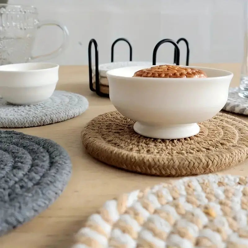8-Piece Set Absorbent Coasters for Drinks, Minimalist Cotton Woven Coasters Coffee Table Decor Boho Cute Cup Coasters