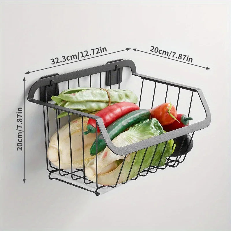 Kitchen Storage Basket Stainless Steel Fruit Vegetable Drain Storage Organizer Wall Mounted Spice Rack Dish Shelf Kitchen Tool