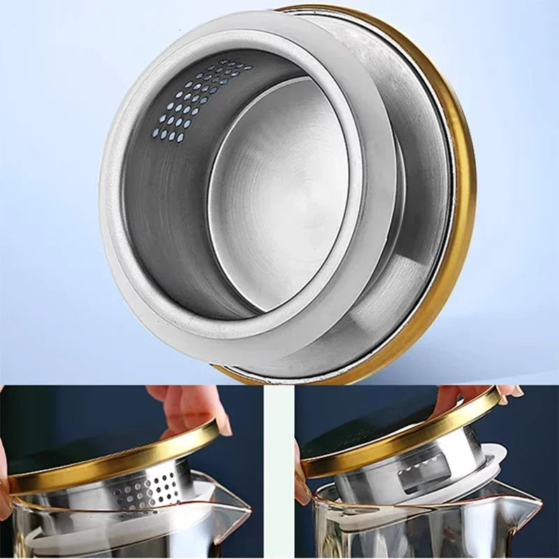 2L Borosilicate Glass Pitcher with Spout and Stainless Steel Filter Lid Heat Resistant Beverage Dispenser Hot Cold Water Keetle