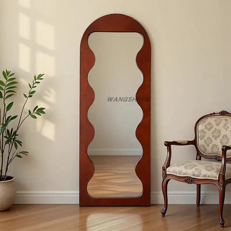French Retro Household Use Shape Of Arch Design Full-Length Mirror Clothing Store Light Luxury Decoration Floor-Standing Mirror