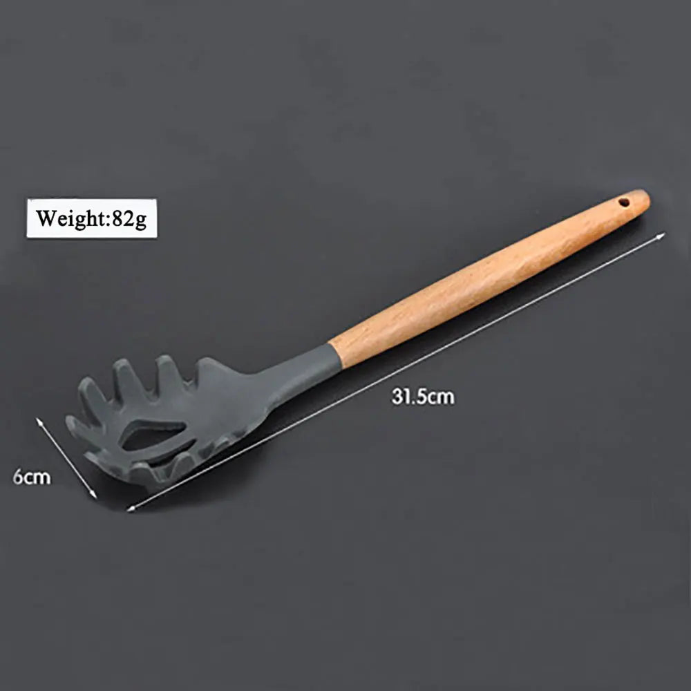 Silicone world Cooking Kitchenware Tool Silicone Utensils With Wooden Multifunction Handle Non-Stick Spatula  Spoon Brush