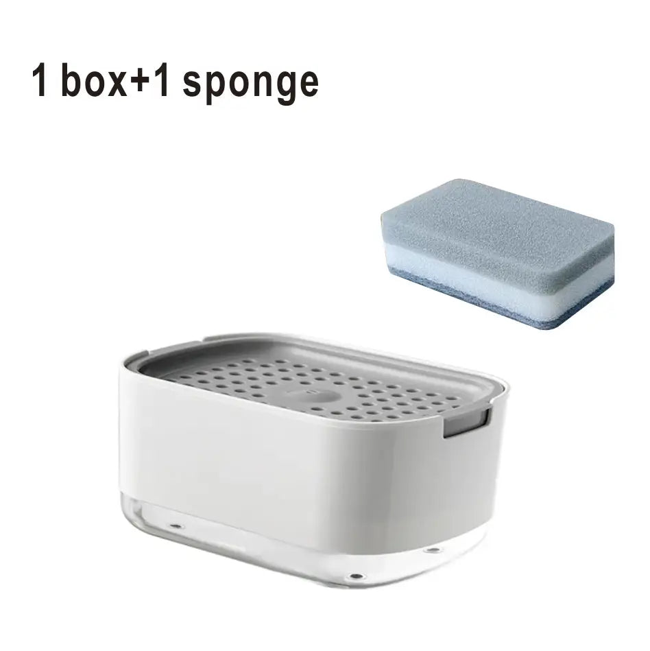 Soap Dispenser Box Press Dispenser Scrubbing Liquid Container Kitchen Bathroom Automatic Detergent Foam Box with Sponge Holder