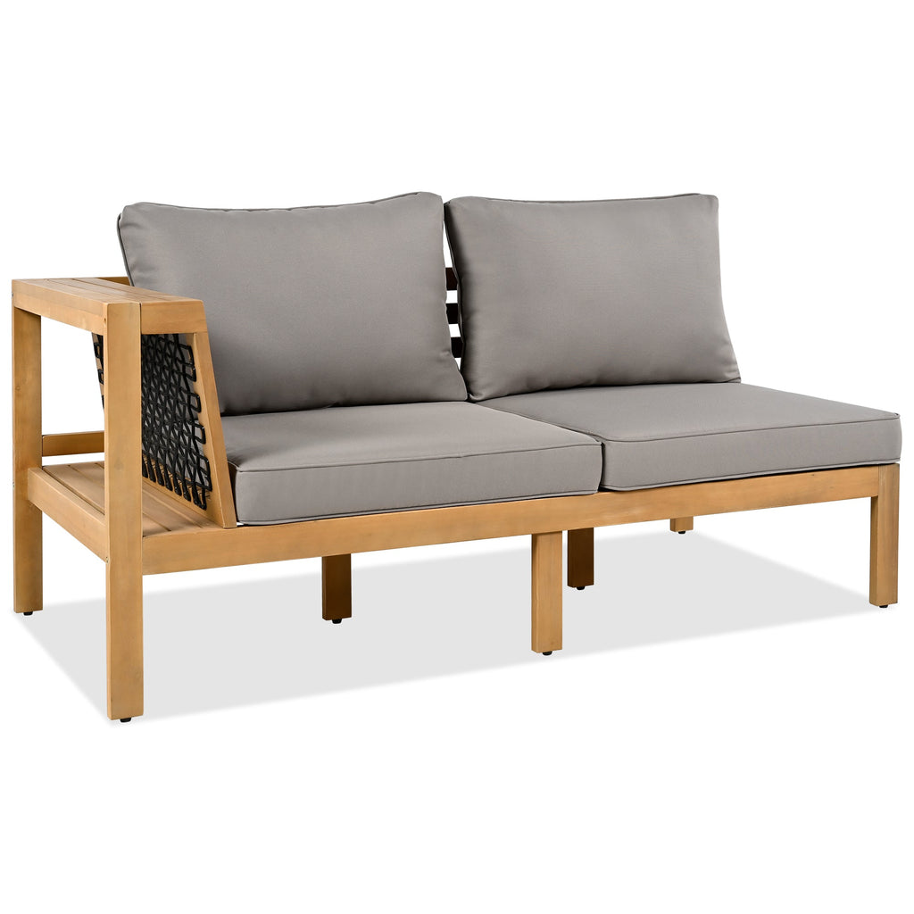 4 Pieces Outdoor Acacia Wood Sofa Set, Woven Mesh Armrests, L-Shaped SHIPPING ONLY IN USA